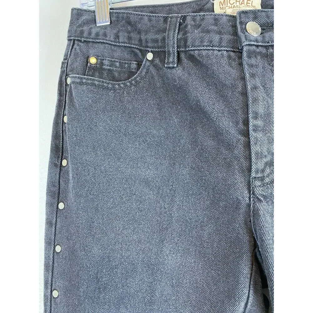 Michael Kors Black Sz 6 Silver Grommet Denim Slight Flare Jeans
